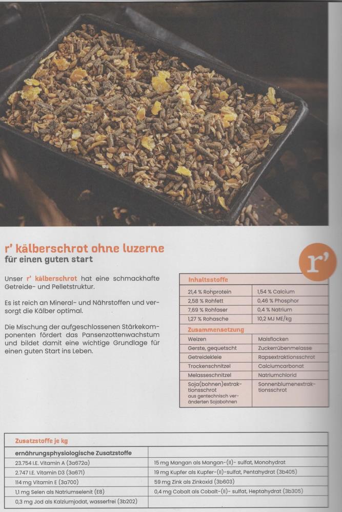 r´ kälberschrot ohne luzerne 20 kg