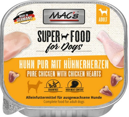 Macs Dog Huhn PUR+Geflügelherzen 150g Macs Dog Huhn PUR+Geflügelherzen 150g